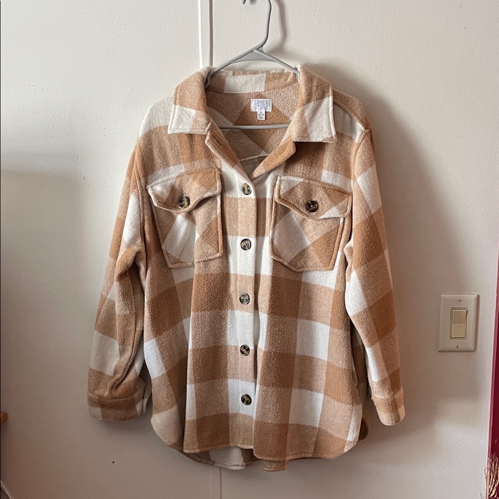 Time and Tru Beige and Cream Plaid Shirt